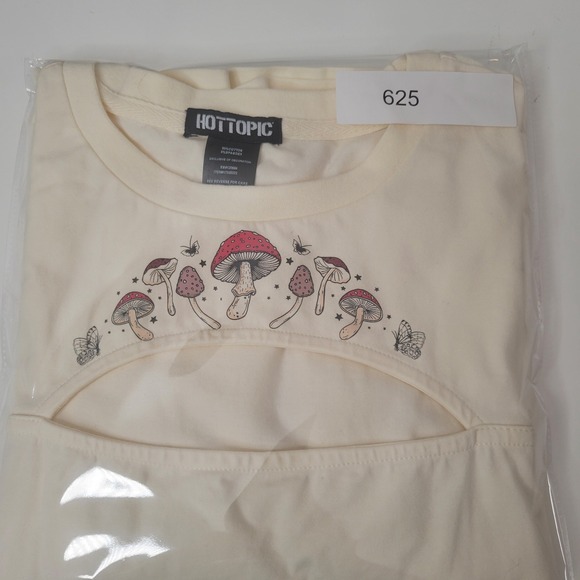 Hot Topic Mushroom Graphic Cut Out T-Shirt Short Sleeve Ivory Large - Picture 12 of 12